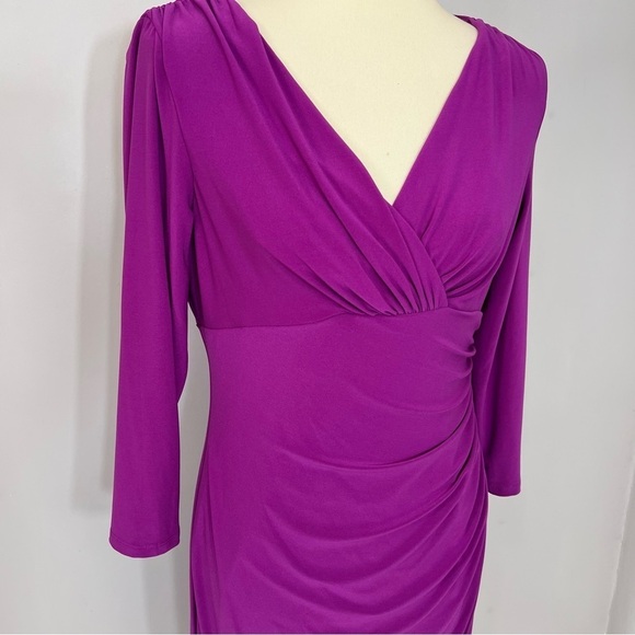 Lauren Ralph Lauren Purple Stretchy Midi Dress Faux Wrap Career Office Siren - Picture 7 of 15